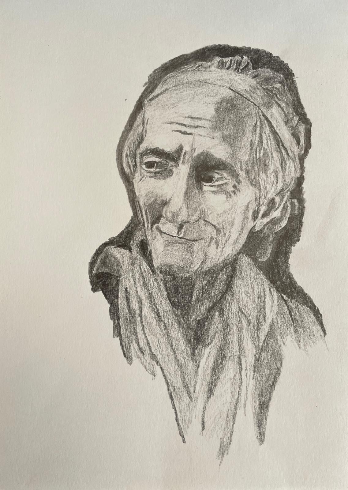 Drawing of an elderly woman